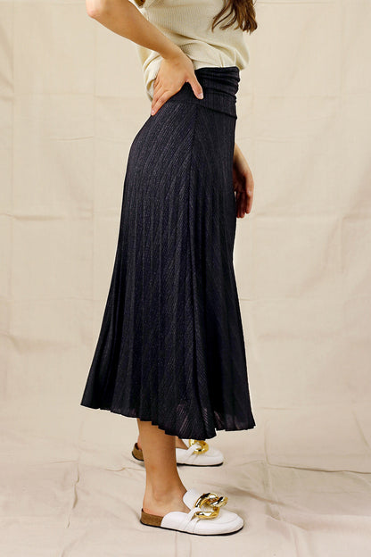 Black Lurex Pleat Skirt - SALE