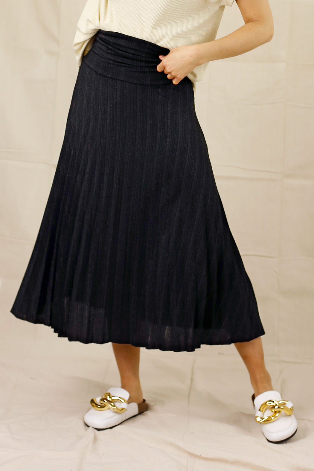 Black Lurex Pleat Skirt - SALE