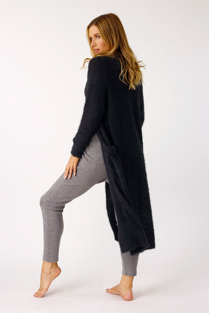 Black Fluffy Raglan Cardi-SALE