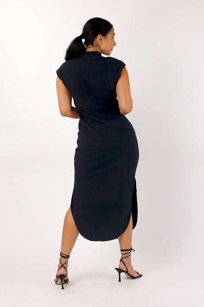 Black Plush Rib Dress - SALE