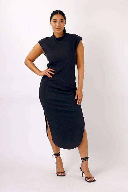 Black Plush Rib Dress - SALE
