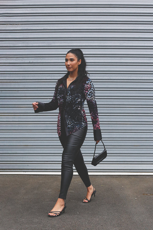 Blue & Pink Burnout Mesh Bodyshirt - SALE