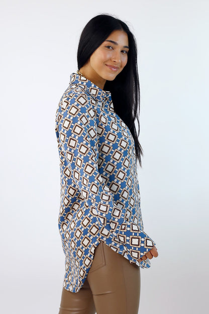 Blue Silky Ruffle Slim Fit Shirt - SALE