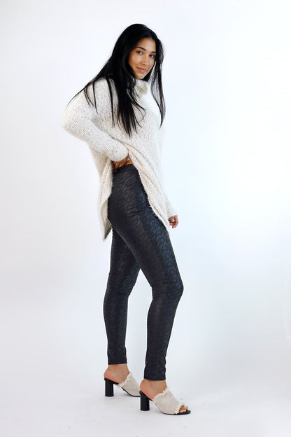 Black Lace Leather Look Legging - FINAL SALE