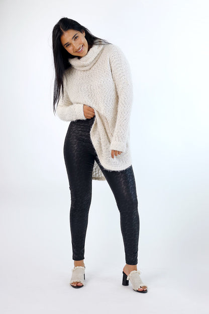 Black Lace Leather Look Legging - FINAL SALE