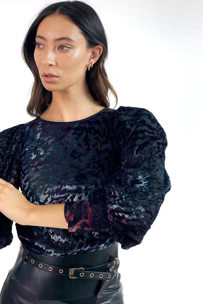 Blue & Pink Burnout Mesh Puff Top - FINAL SALE