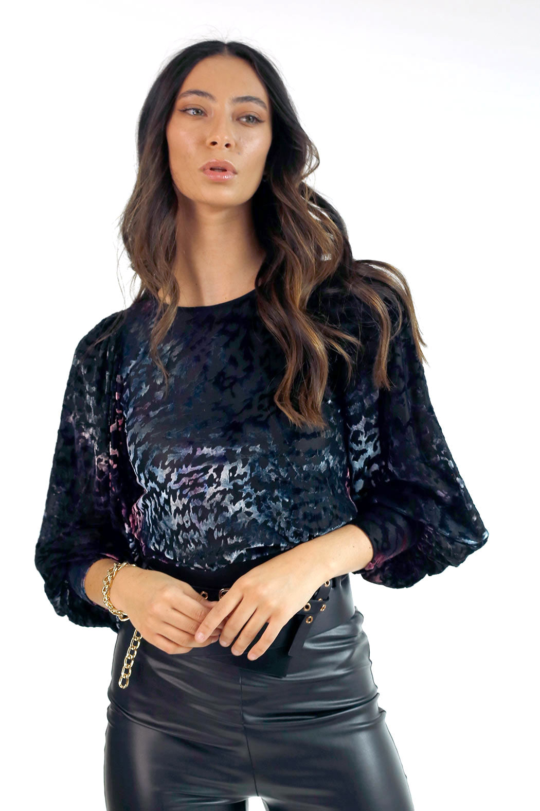 Blue & Pink Burnout Mesh Puff Top - FINAL SALE