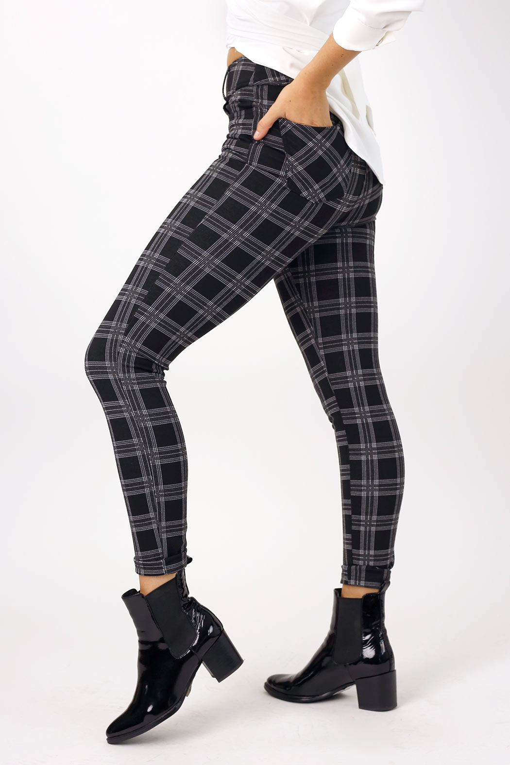 Charcoal Check Ponte Slim Pant - FINAL SALE