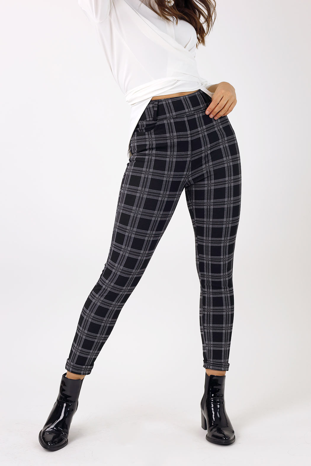 Charcoal Check Ponte Slim Pant - FINAL SALE