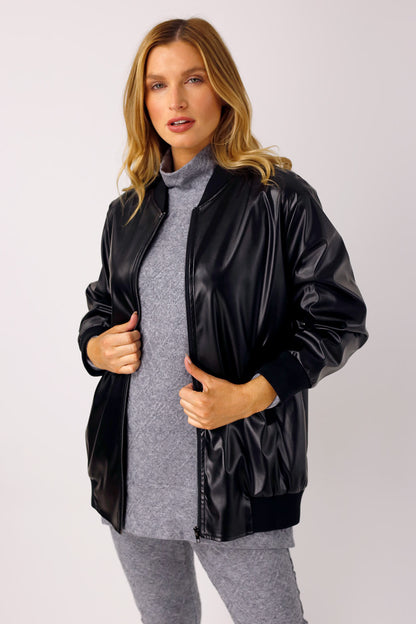 Black Bomber Jacket - Vegan Leather - SALE