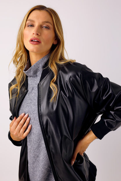 Black Bomber Jacket - Vegan Leather - SALE