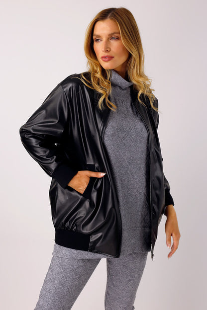 Black Bomber Jacket - Vegan Leather - SALE