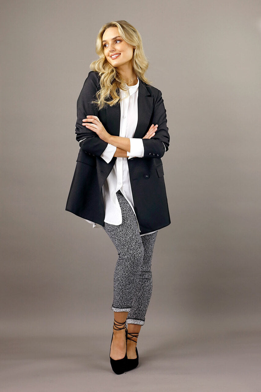 Black Sheen Long Line Blazer - SALE