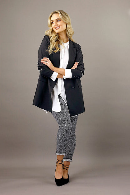 Black Sheen Long Line Blazer - SALE