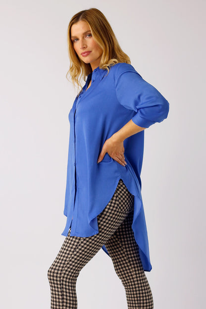 Blue Silky Boyfriend Maxi Shirt - SALE