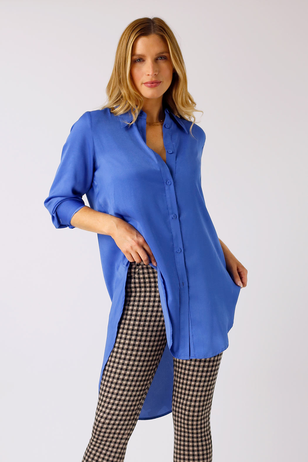 Blue Silky Boyfriend Maxi Shirt - SALE