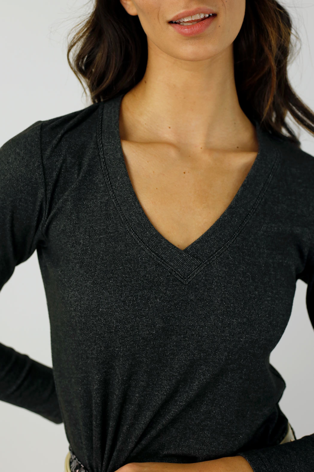 Charcoal Lush V-Neck Top - FINAL SALE
