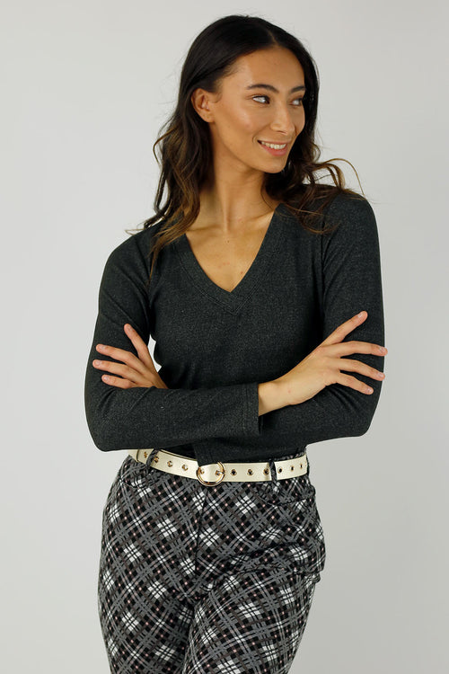 Charcoal Lush V-Neck Top - FINAL SALE