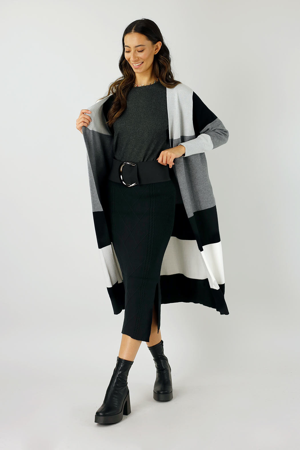 Charcoal Longline Block Cardi