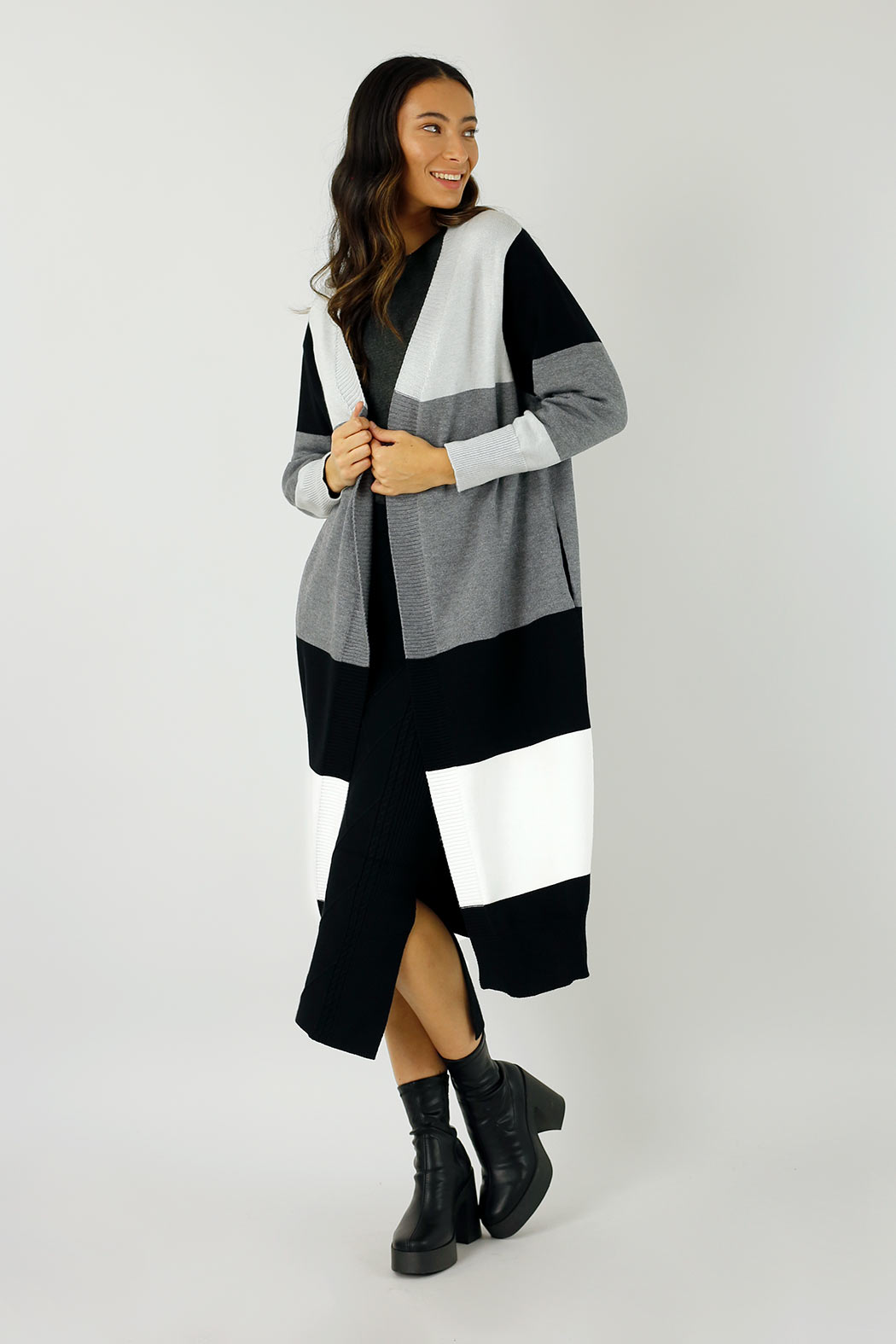 Charcoal Longline Block Cardi