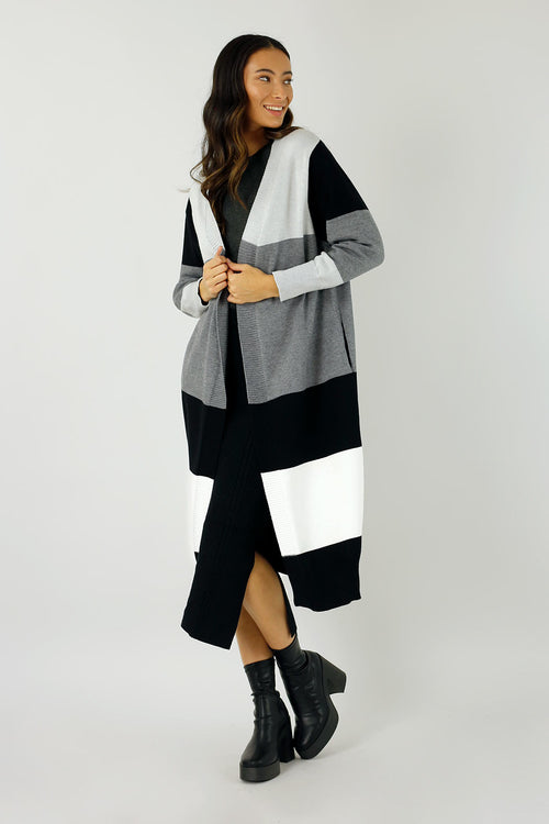 Charcoal Longline Block Cardi
