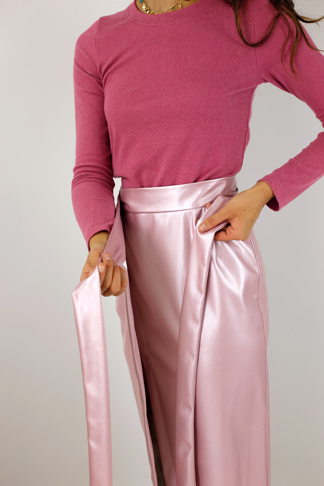 Blushed Pink Pearl Vegan Leather Wrap Skirt - FINAL SALE