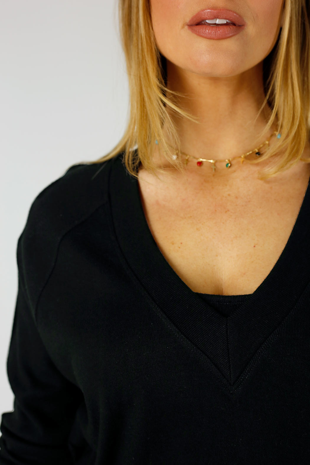Black Woolly Plain Vee Jumper - SALE