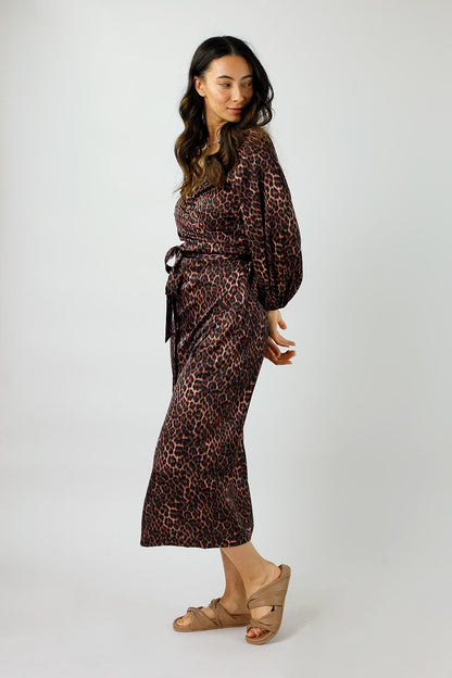 Brown Leopard Silky Wrap Dress - Final Sale