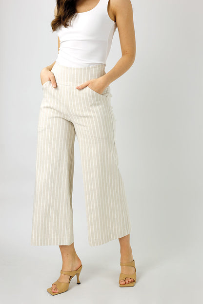 Beige And White Bengaline Jet Culotte - Final Sale