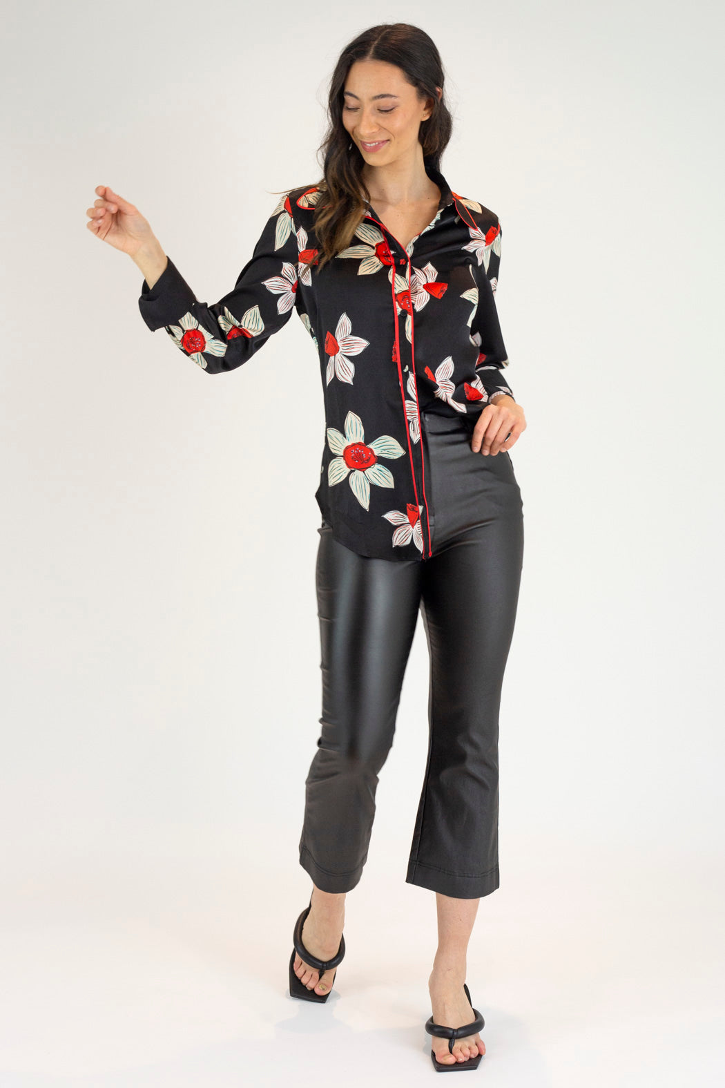 Black And Red Silky Piping Shirt - Final Sale