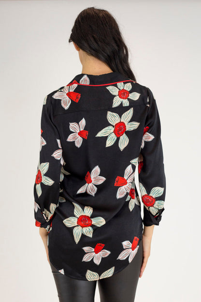 Black And Red Silky Piping Shirt - Final Sale
