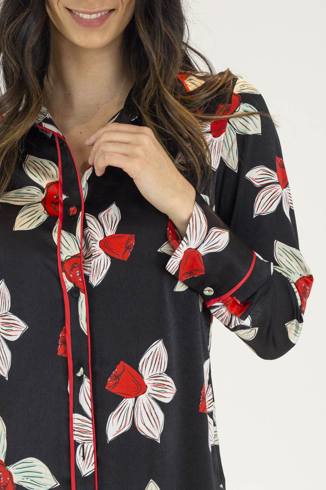 Black And Red Silky Piping Shirt - Final Sale