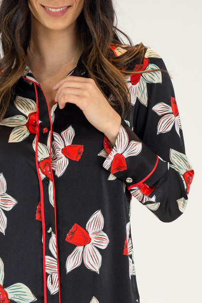 Black And Red Silky Piping Shirt - Final Sale