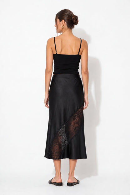 Black Glow Lace Bias Skirt