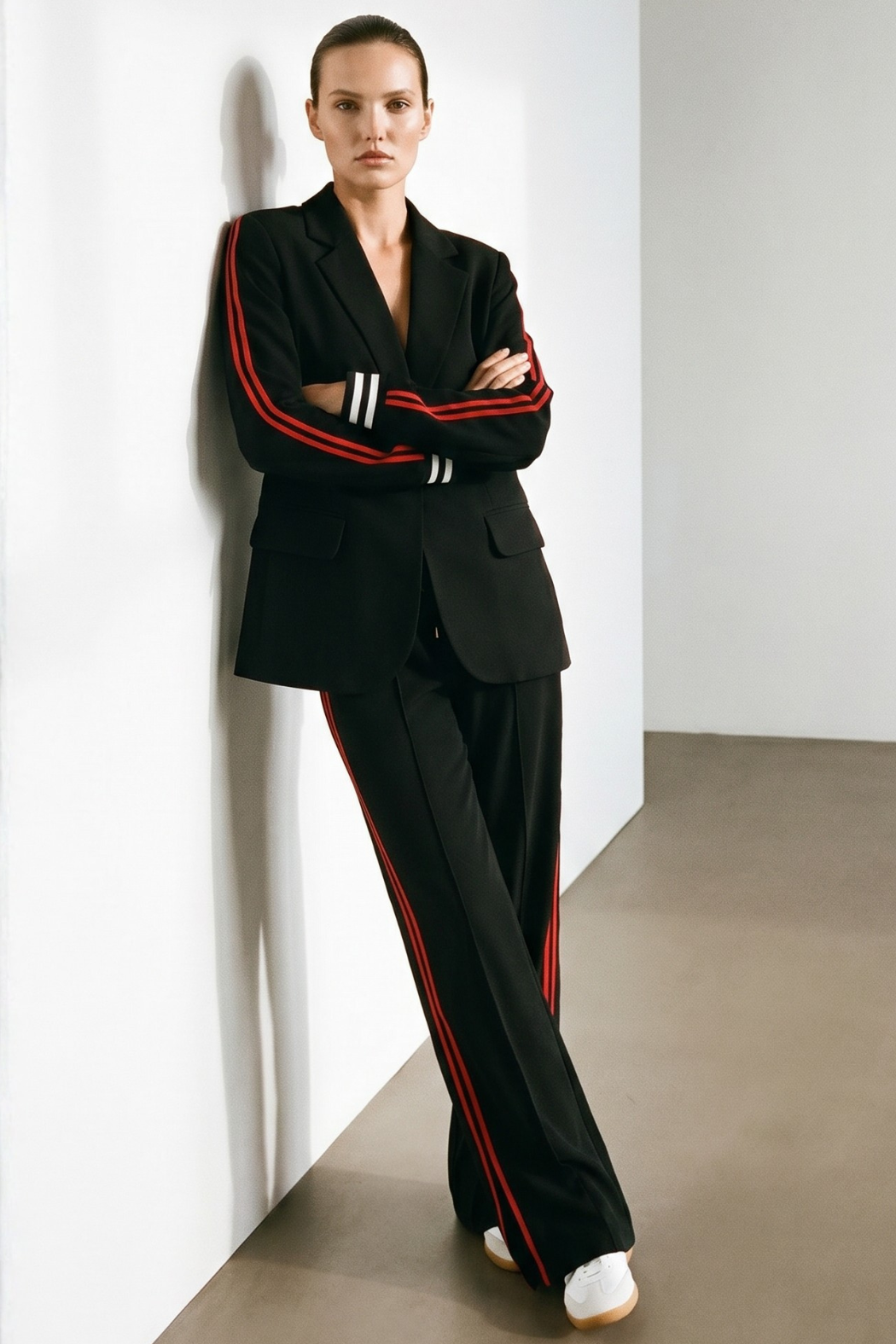 Black Euro Stripe Boyfriend Blazer