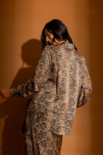Brown Snake Silky Tuck Sleeve Blogger Shirt Brown Snake