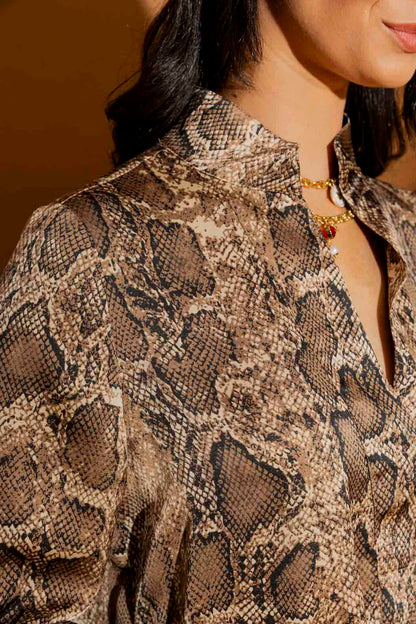 Brown Snake Silky Tuck Sleeve Blogger Shirt Brown Snake