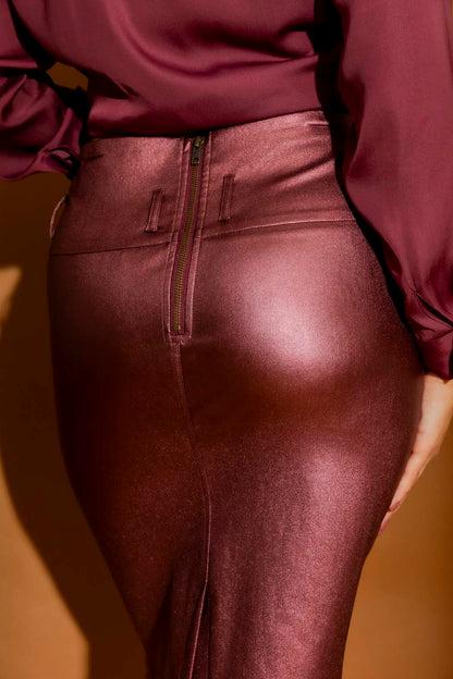 Burgundy Metalic Zip Skirt