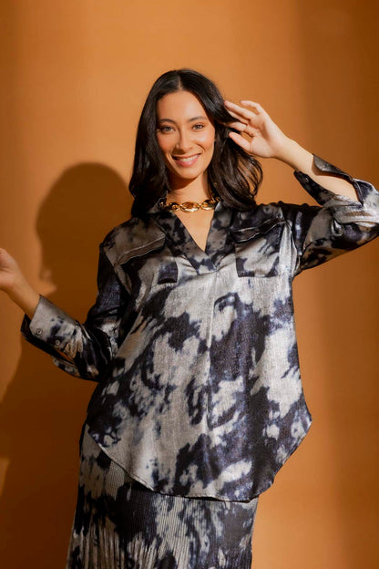 Blue/Silver Cargo Blogger Shirt