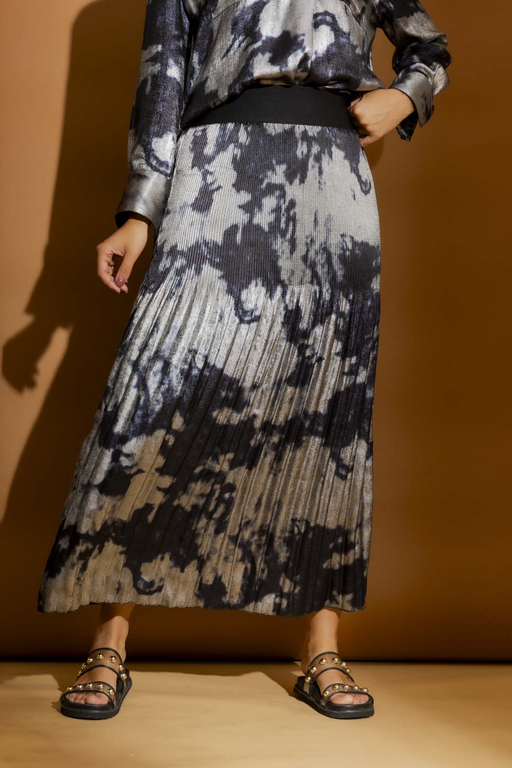 Blue/Silver Pleat Maxi Skirt Blue/Silver S