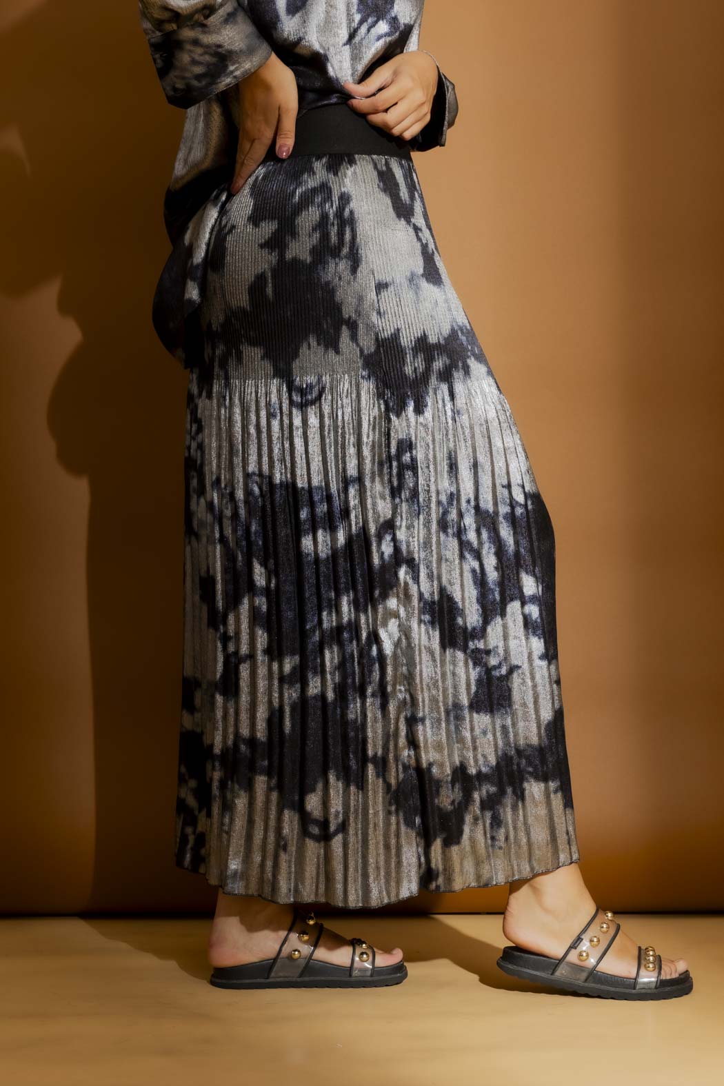 Blue/Silver Pleat Maxi Skirt Blue/Silver S