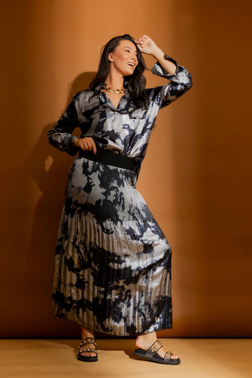 Blue/Silver Pleat Maxi Skirt Blue/Silver S