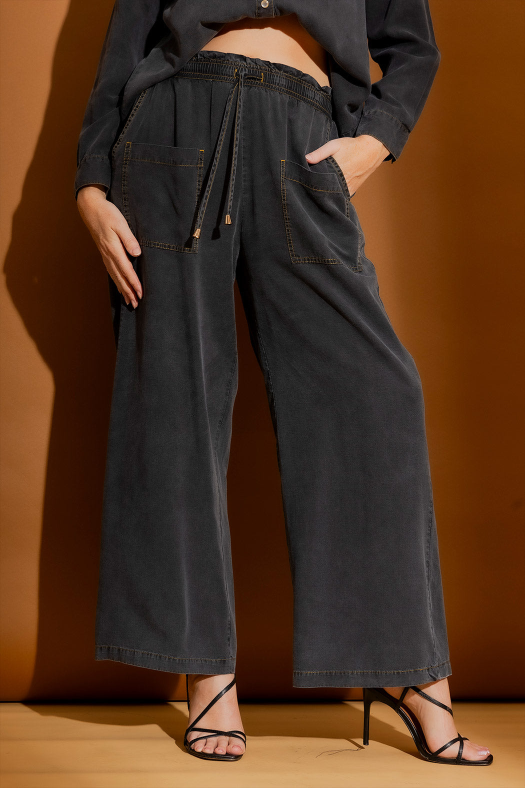 Black Washed Tencel Cargo Pant