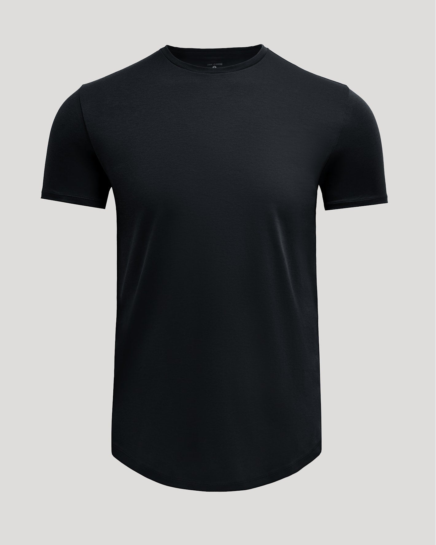 Black Pima Cotton Blend Curved Hem Crew