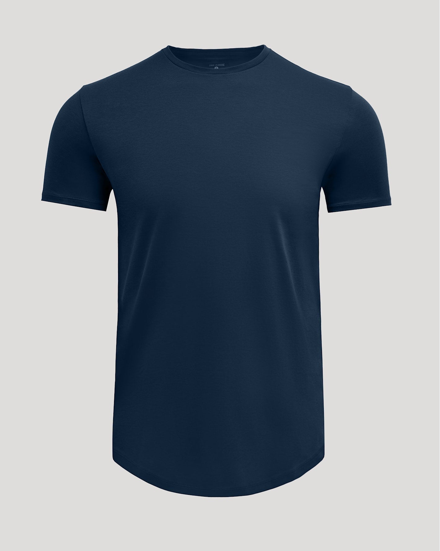 Navy Pima Cotton Blend Curved Hem Crew