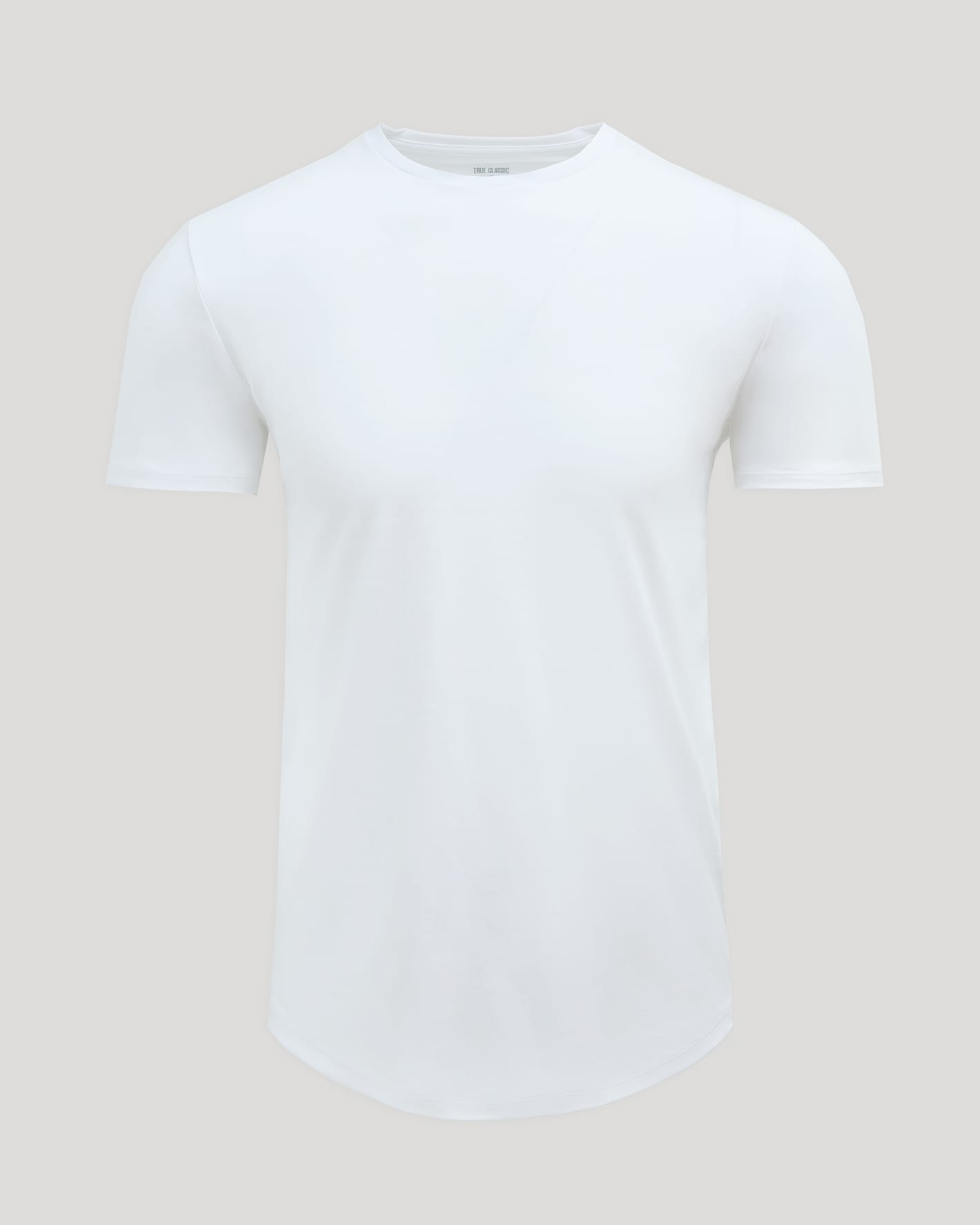 White Pima Cotton Blend Curved Hem Crew