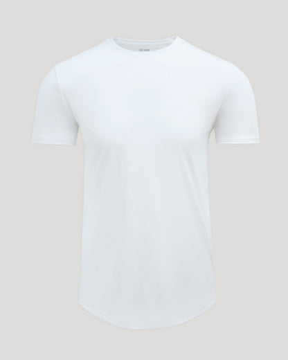 White Pima Cotton Blend Curved Hem Crew