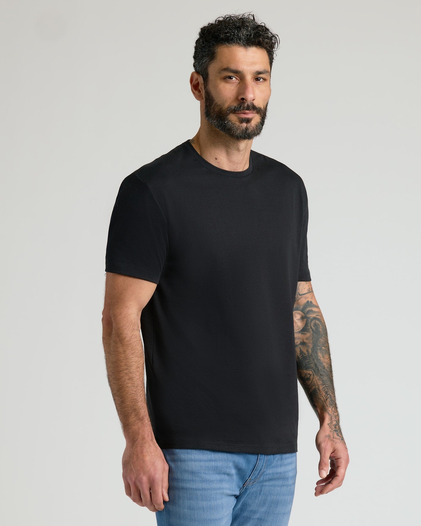 All Black Pima Cotton Blend Crew 4-Pack