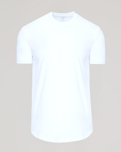 White Curved Hem Classic Crew Neck