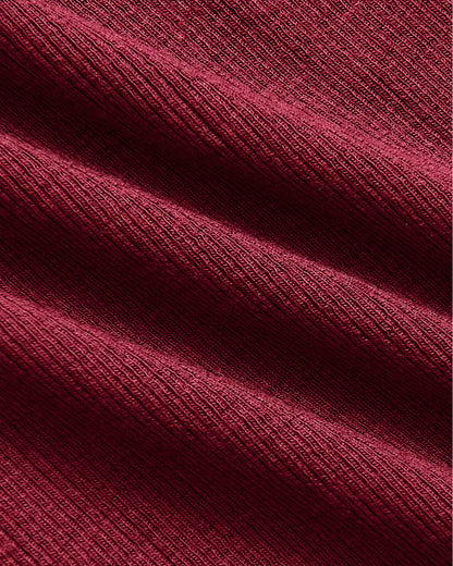 Womens Dark Maroon Ribbed U-Neck Tee